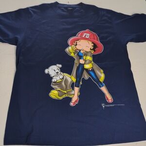 New Vintage Betty Boop Firefighter 1998 Shirt Size 2XL Changes Pudgy‎ Fire Dept